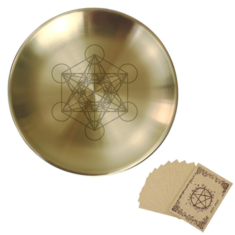 Olivenorma Piatto Sacro in Acciaio Inox con Pentagramma Lunare a Tre Fasi