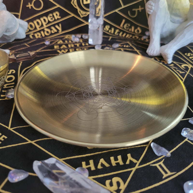 Olivenorma Piatto Sacro in Acciaio Inox con Pentagramma Lunare a Tre Fasi