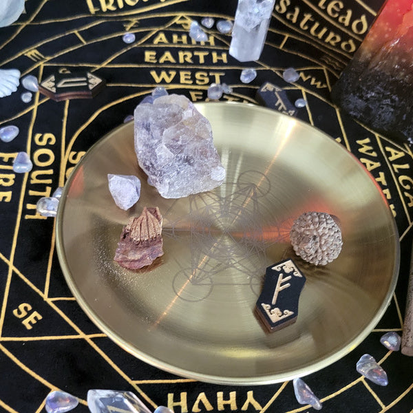 Olivenorma Piatto Sacro in Acciaio Inox con Pentagramma Lunare a Tre Fasi