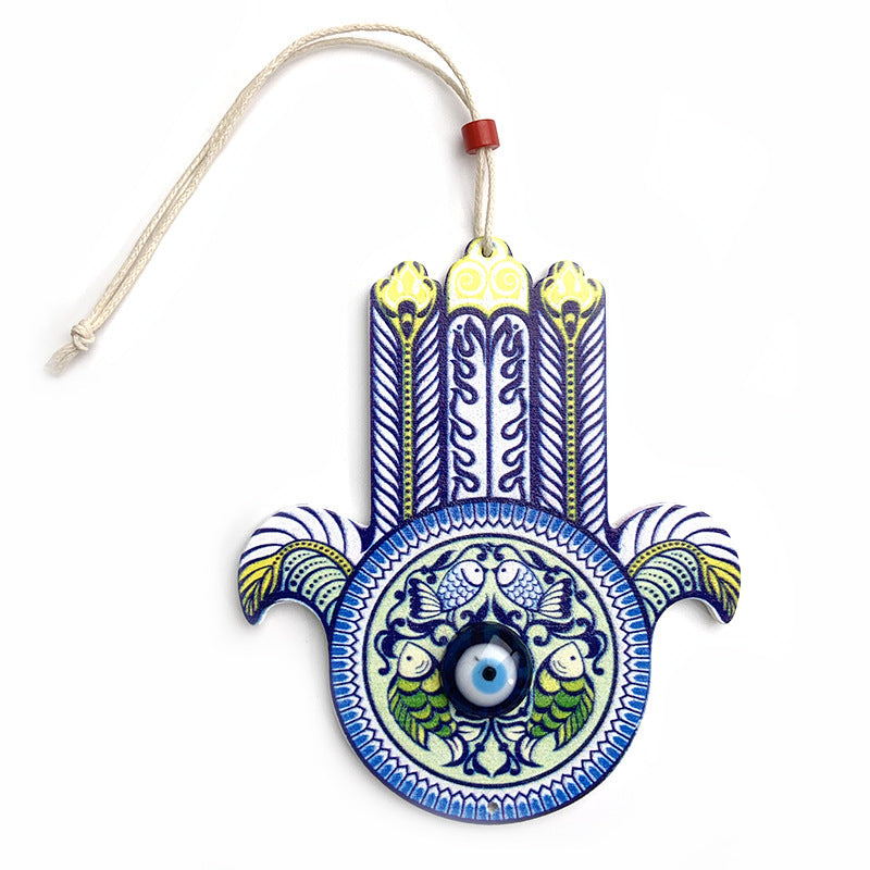 Olivenorma Ornamento da parete geometrico in legno Hamsa