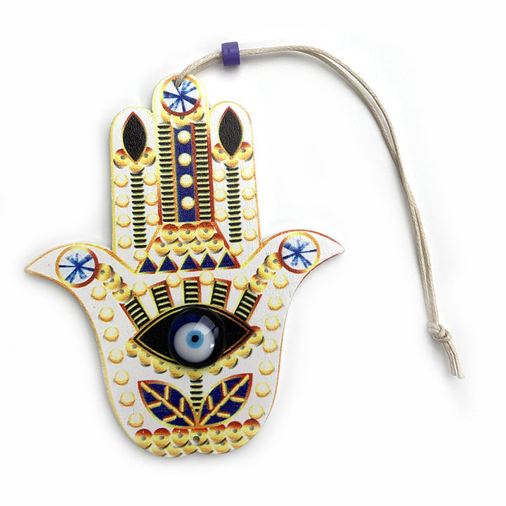 Olivenorma Ornamento da parete geometrico in legno Hamsa