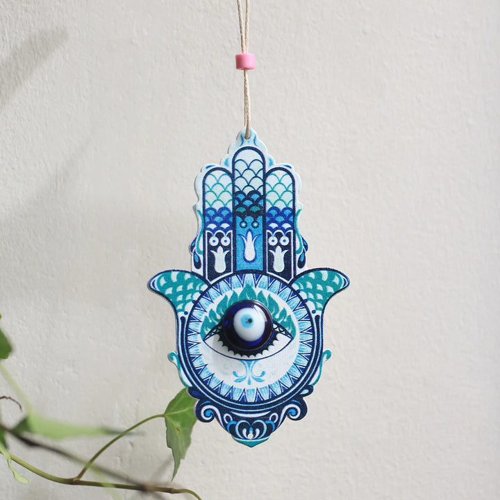 Olivenorma Ornamento da parete geometrico in legno Hamsa