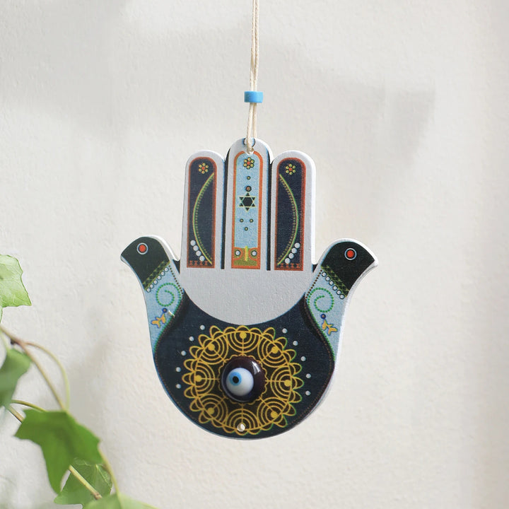 Olivenorma Ornamento da parete geometrico in legno Hamsa