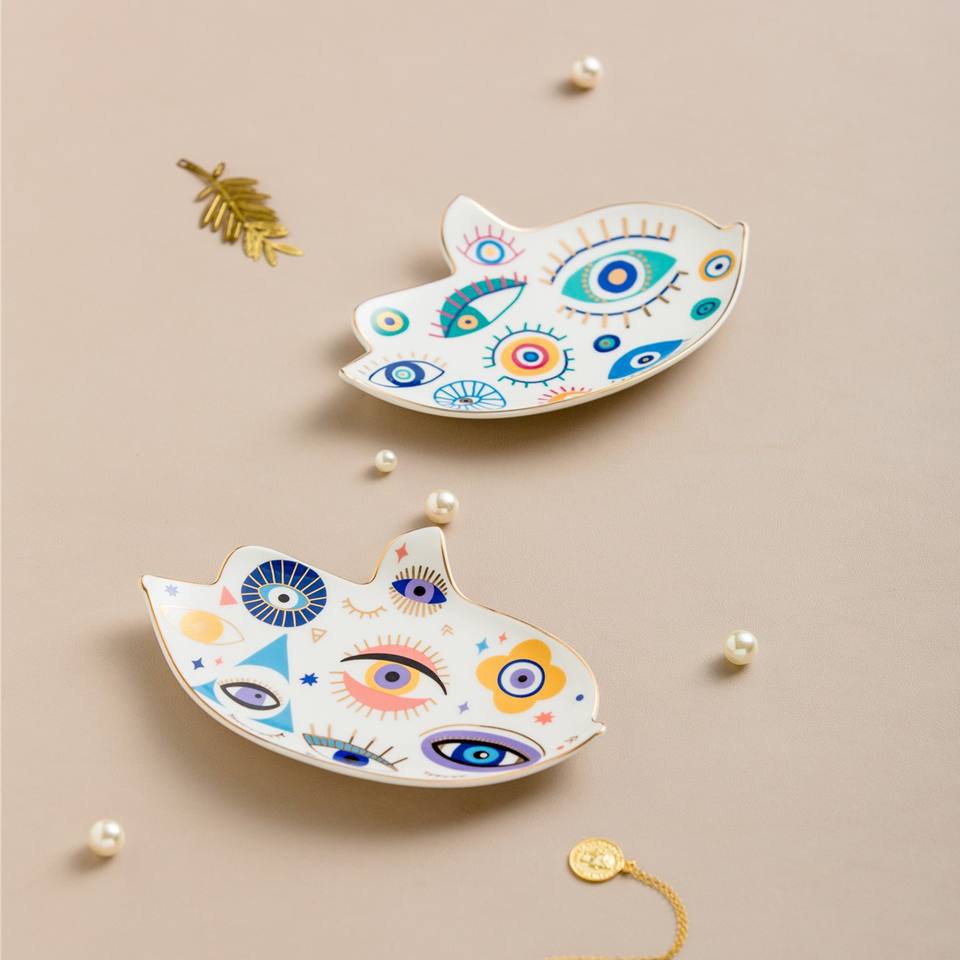 Olivenorma Portaoggetti in cristallo di ceramica a forma di uccello creativo con malocchio