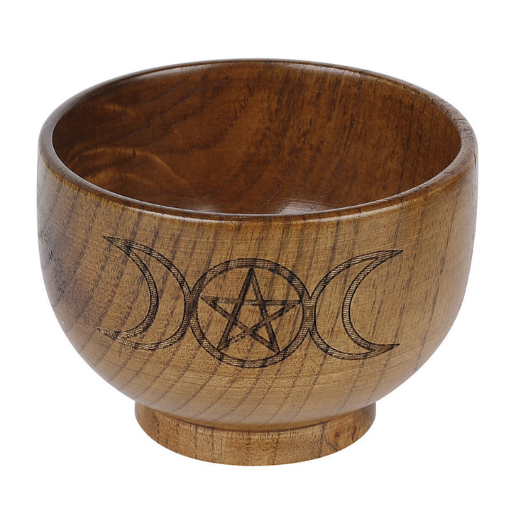 Olivenorma Pentagramma inciso Fasi lunari Dea Ciotola sacra in legno