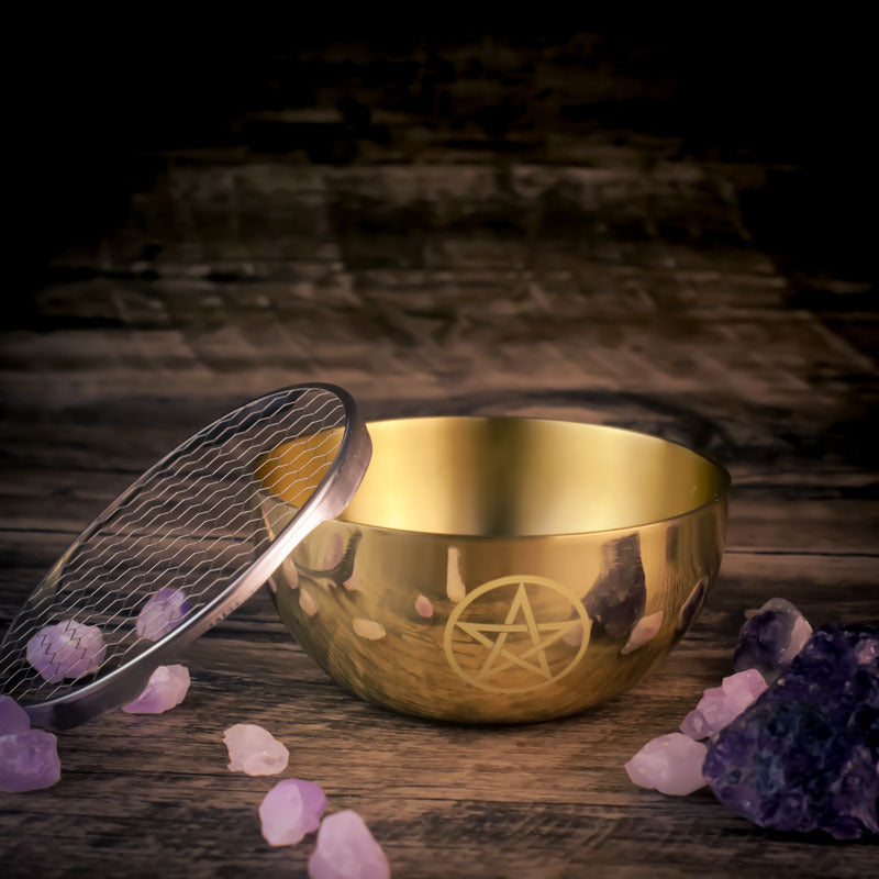 Olivenorma Pentacolo Ottone Divinazione Meditazione Bruciatore di Incenso Ciotola Sacra