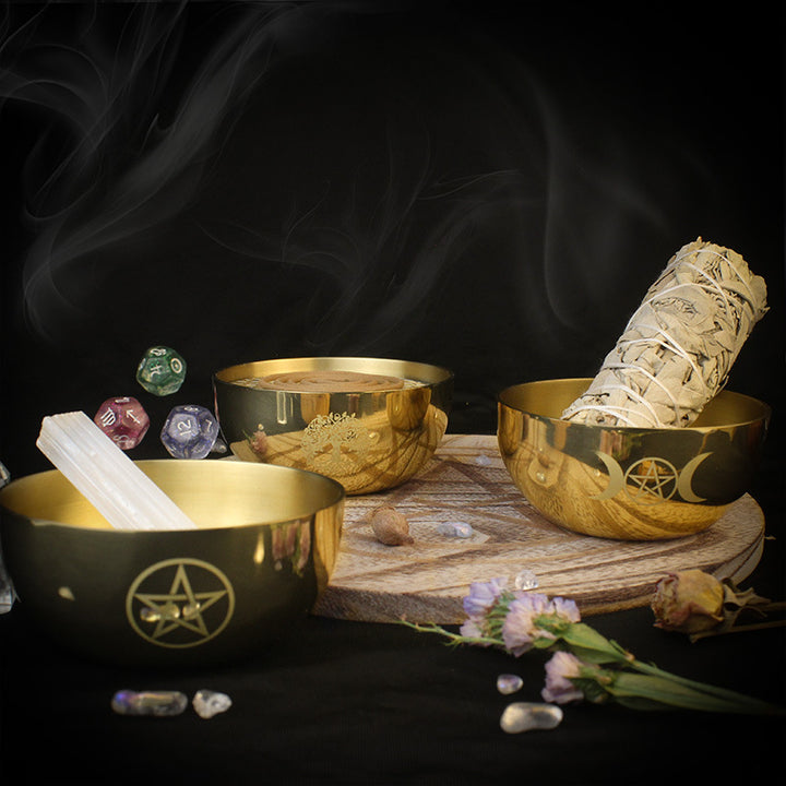 Olivenorma Pentacolo Ottone Divinazione Meditazione Bruciatore di Incenso Ciotola Sacra