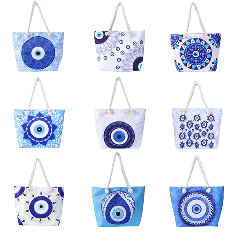 Olivenorma Borsa da spiaggia da donna con motivo Evil Eye blu 