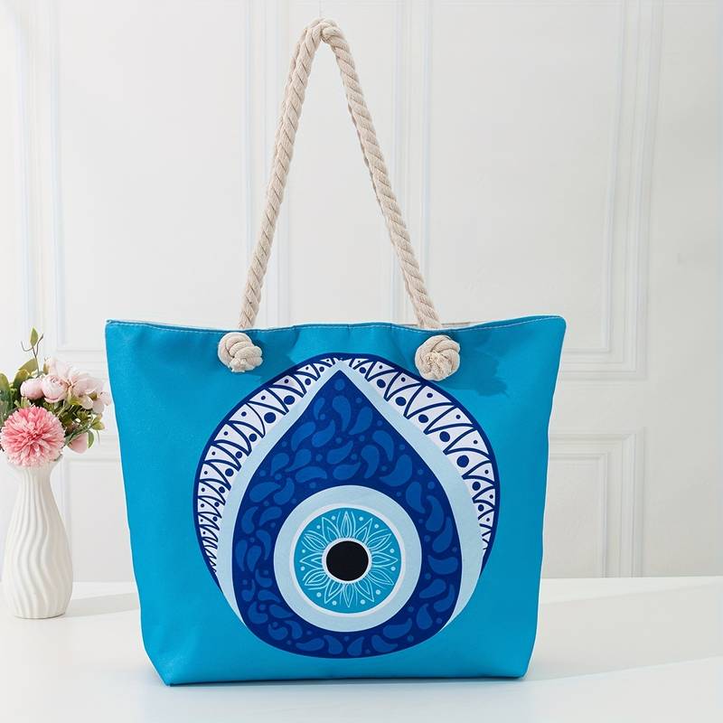 Olivenorma Borsa da spiaggia da donna con motivo Evil Eye blu 