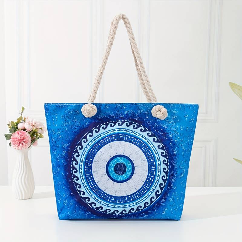 Olivenorma Borsa da spiaggia da donna con motivo Evil Eye blu 