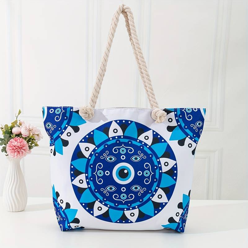 Olivenorma Borsa da spiaggia da donna con motivo Evil Eye blu 