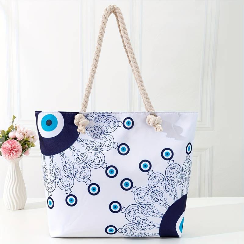 Olivenorma Borsa da spiaggia da donna con motivo Evil Eye blu 