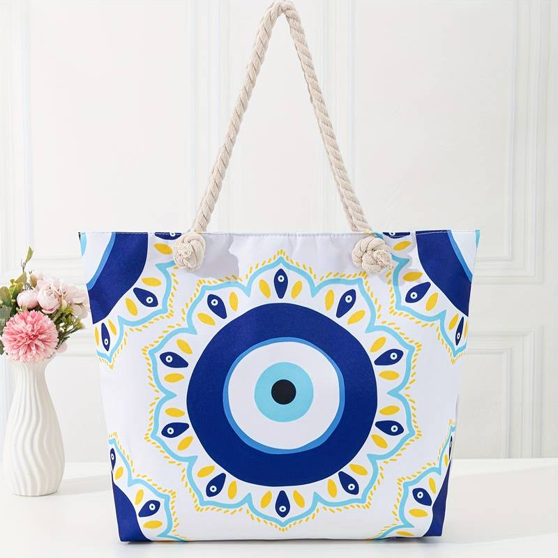 Olivenorma Borsa da spiaggia da donna con motivo Evil Eye blu 
