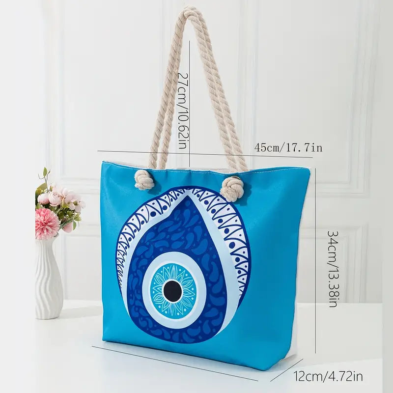 Olivenorma Borsa da spiaggia da donna con motivo Evil Eye blu 