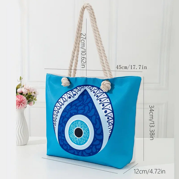 Olivenorma Borsa da spiaggia da donna con motivo Evil Eye blu 