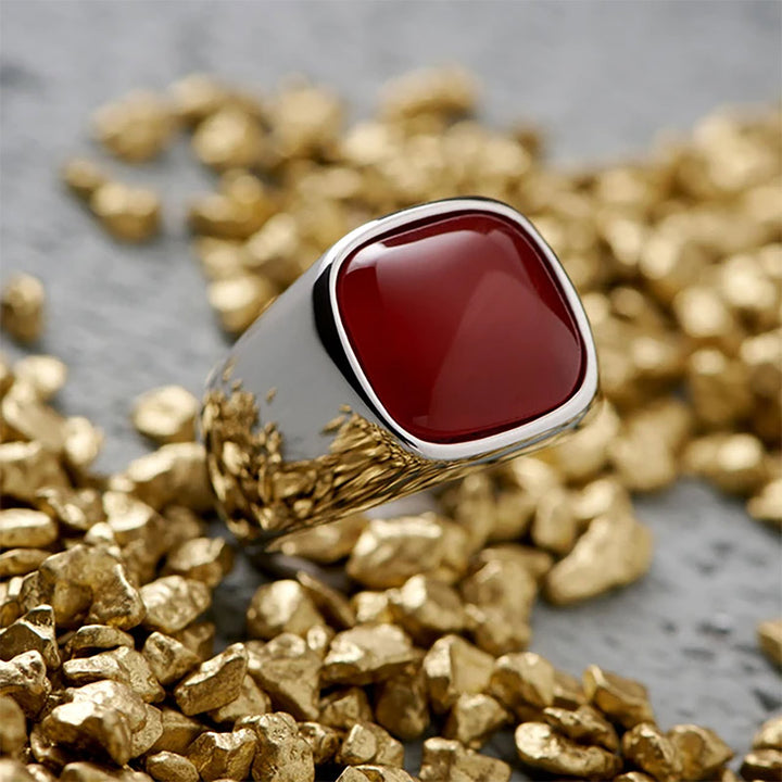Anello in acciaio al titanio con pietra naturale vintage Olivenorma - Argento - Rubino - 12 - image 12