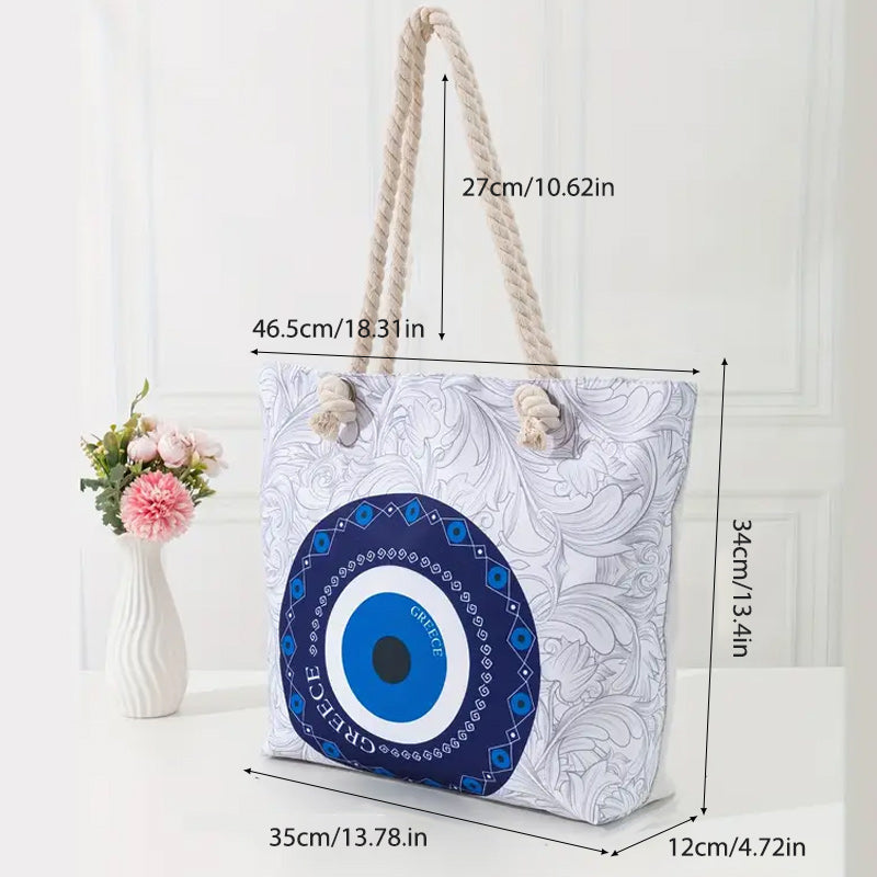 Olivenorma Borsa da spiaggia da donna con motivo Evil Eye blu 