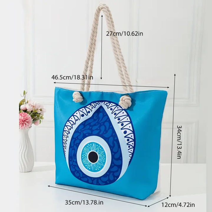 Olivenorma Borsa da spiaggia da donna con motivo Evil Eye blu 