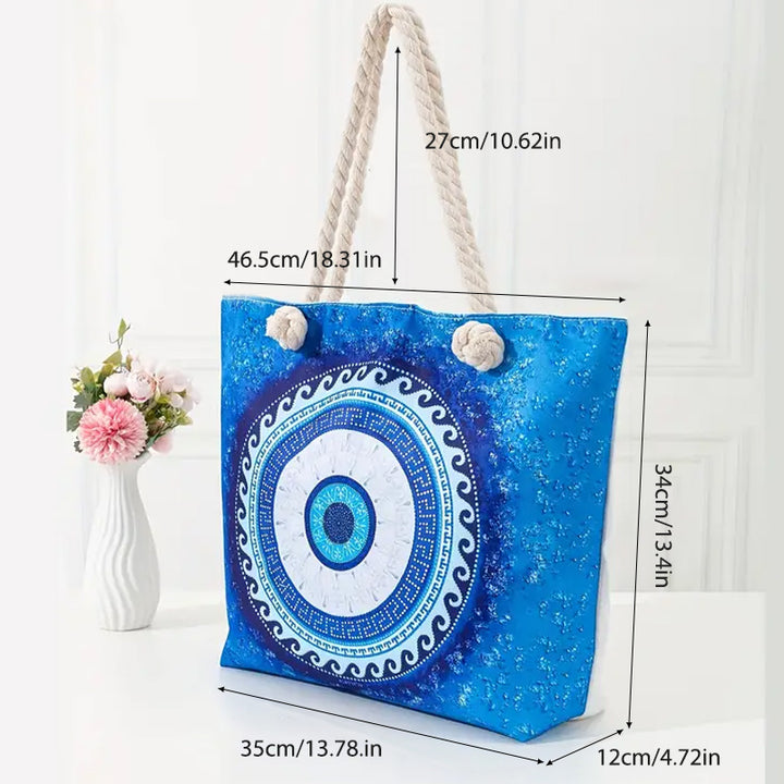 Olivenorma Borsa da spiaggia da donna con motivo Evil Eye blu 