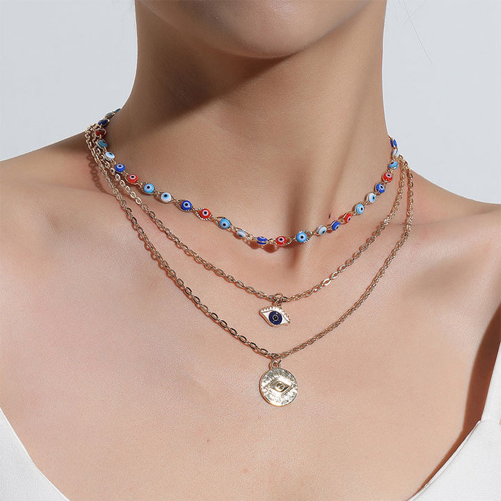 Collana a tre strati con occhio del diavolo colorato Olivenorma 