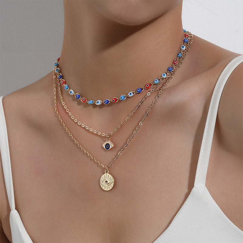 Collana a tre strati con occhio del diavolo colorato Olivenorma 