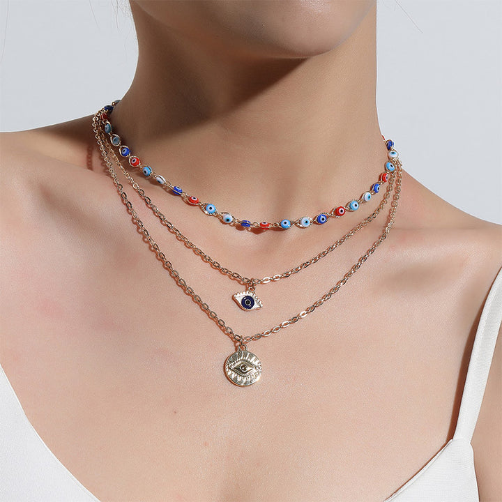 Collana a tre strati con occhio del diavolo colorato Olivenorma 