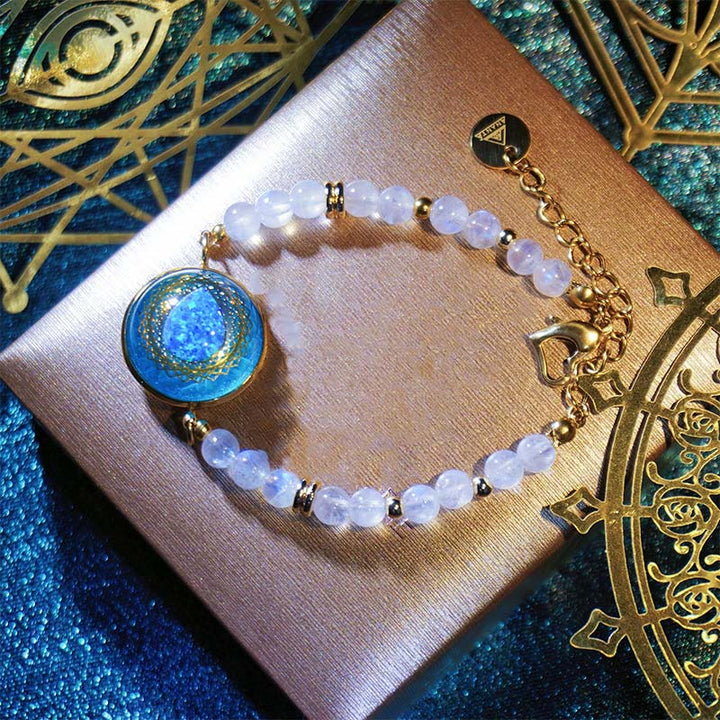 Olivenorma Braccialetto con ciondolo in blu opale, pietra di luna e labradorite 
