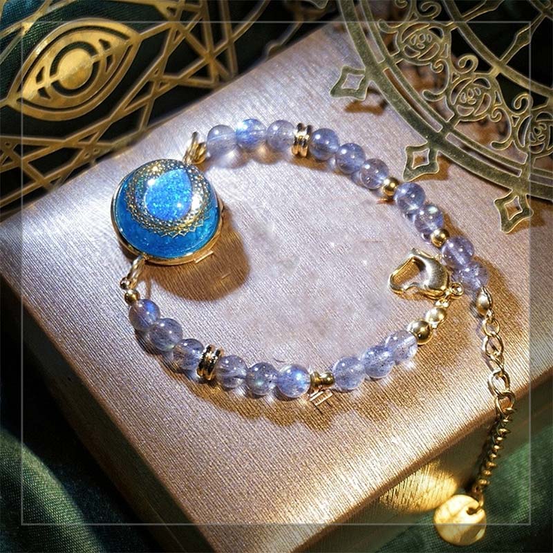 Olivenorma Braccialetto con ciondolo in blu opale, pietra di luna e labradorite 