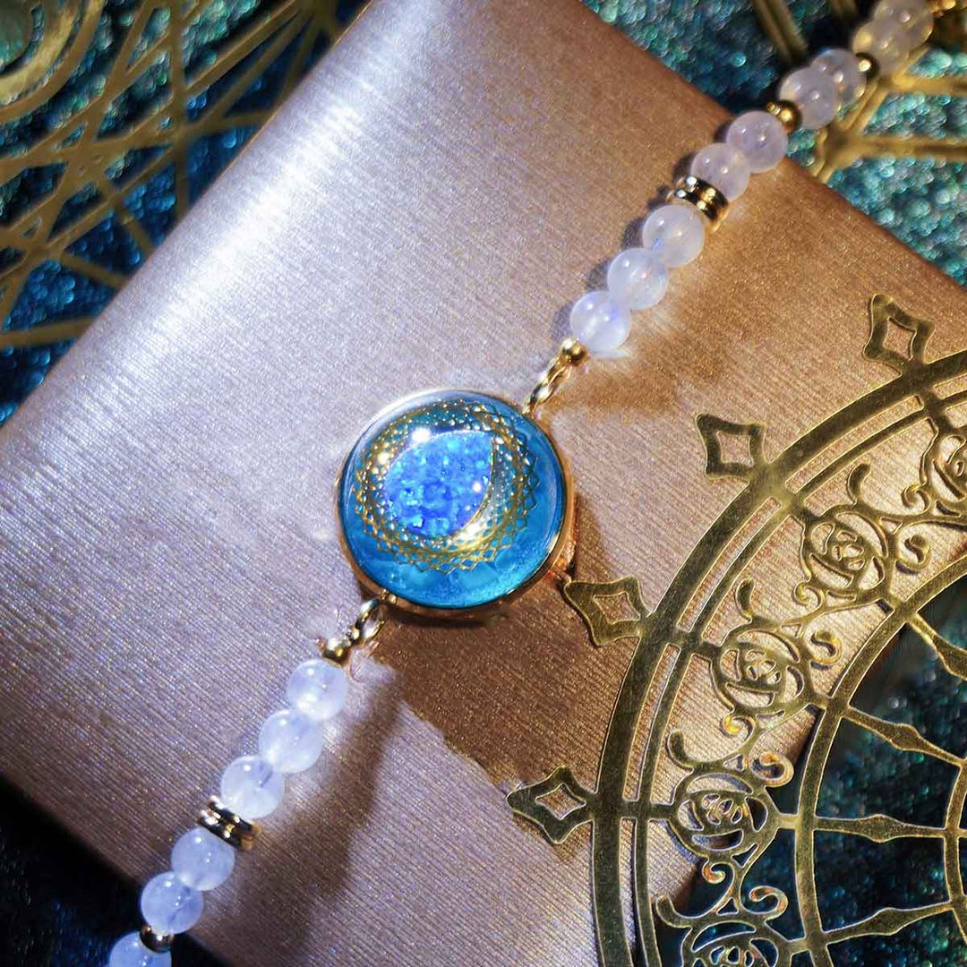 Olivenorma Braccialetto con ciondolo in blu opale, pietra di luna e labradorite 