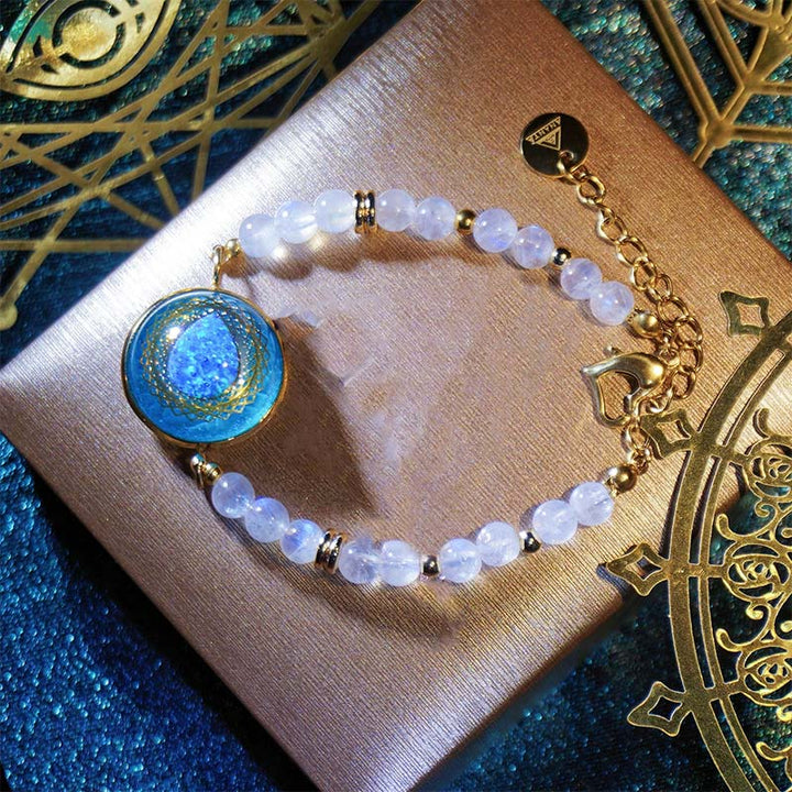Olivenorma Braccialetto con ciondolo in blu opale, pietra di luna e labradorite 