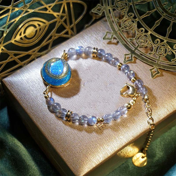 Olivenorma Braccialetto con ciondolo in blu opale, pietra di luna e labradorite 