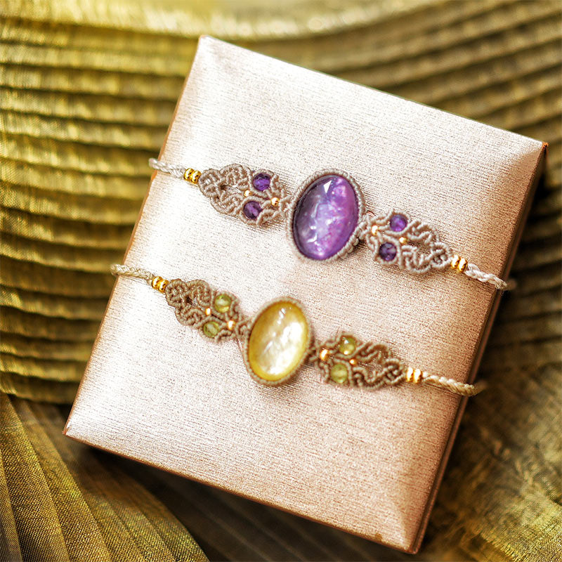 Bracciale intrecciato a mano con acquamarina, lepidolite e charoite naturale Olivenorma 