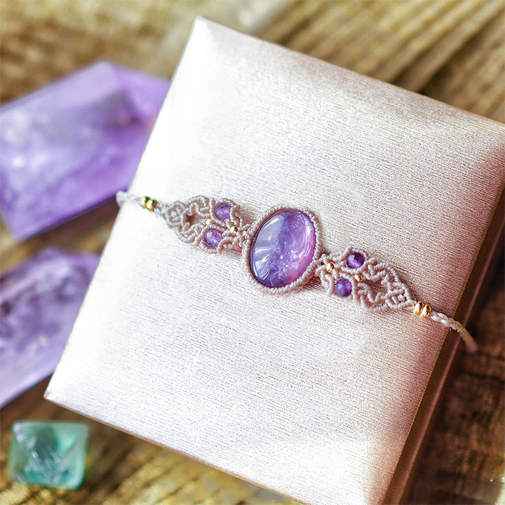 Bracciale intrecciato a mano con acquamarina, lepidolite e charoite naturale Olivenorma 