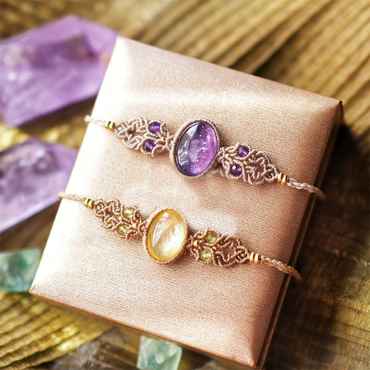 Bracciale intrecciato a mano con acquamarina, lepidolite e charoite naturale Olivenorma 