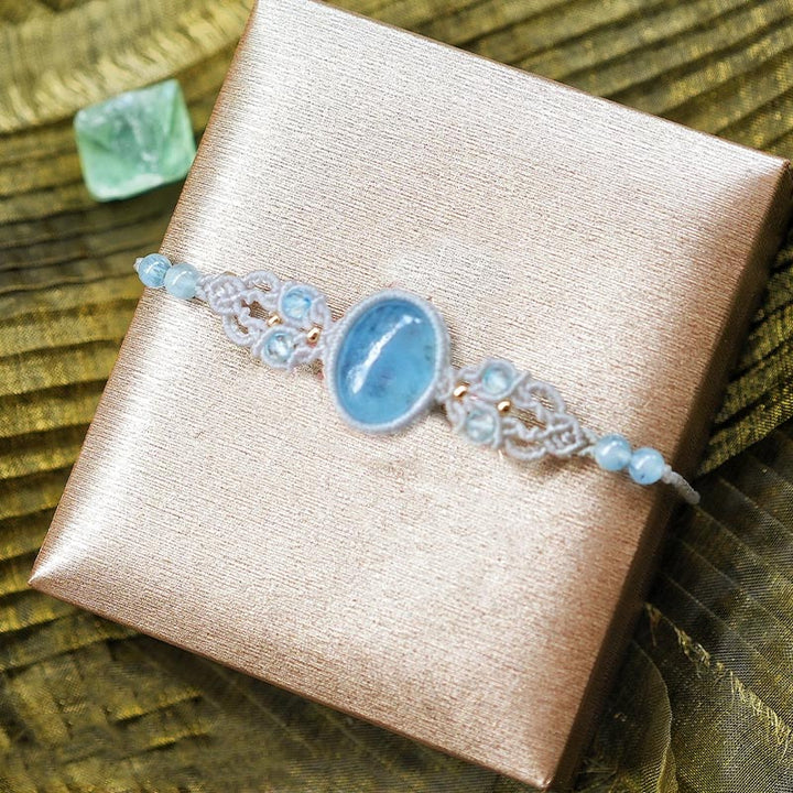 Bracciale intrecciato a mano con acquamarina, lepidolite e charoite naturale Olivenorma 