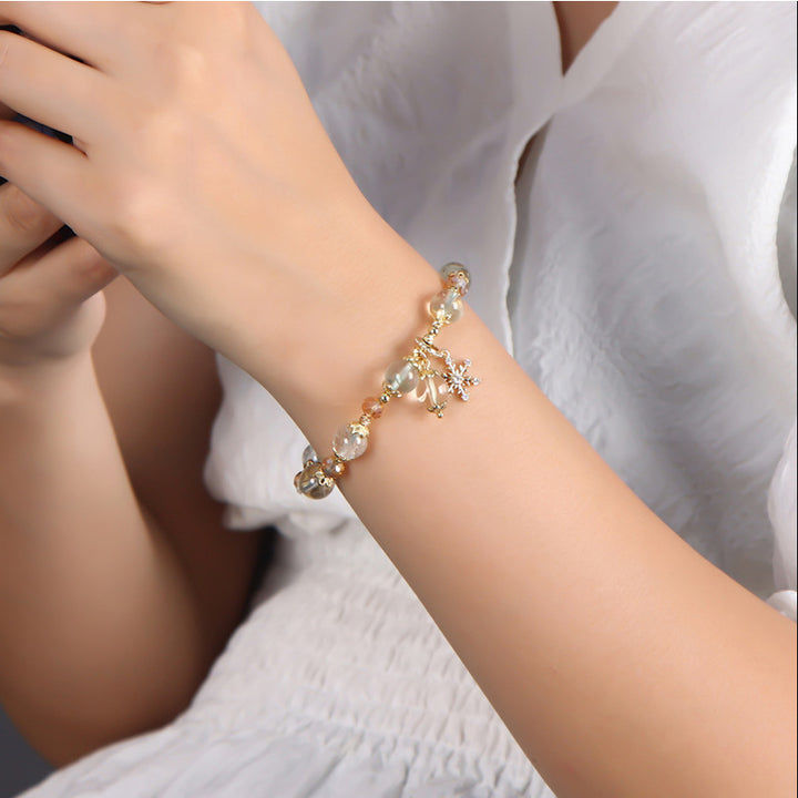 Bracciale con ciondolo a fiocco di neve in zircone al quarzo fantasma verde Olivenorma