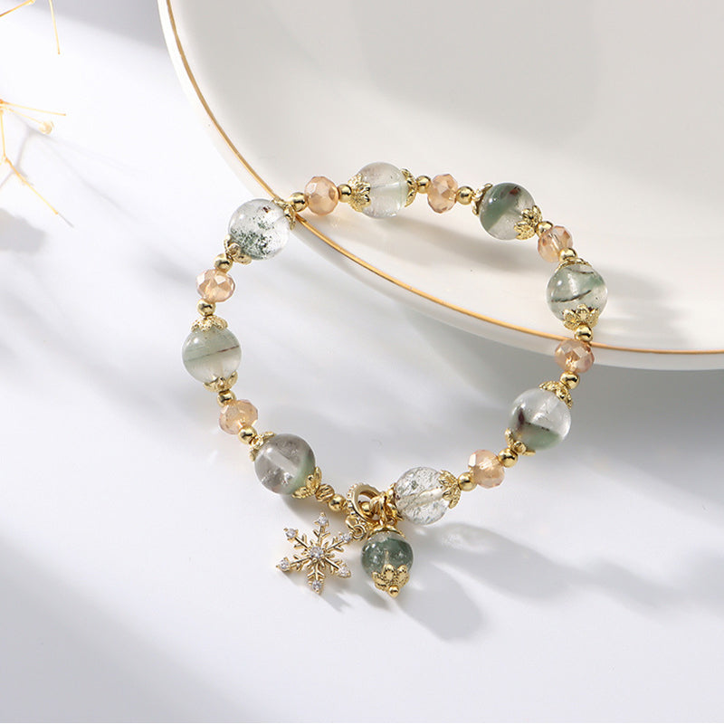 Bracciale con ciondolo a fiocco di neve in zircone al quarzo fantasma verde Olivenorma