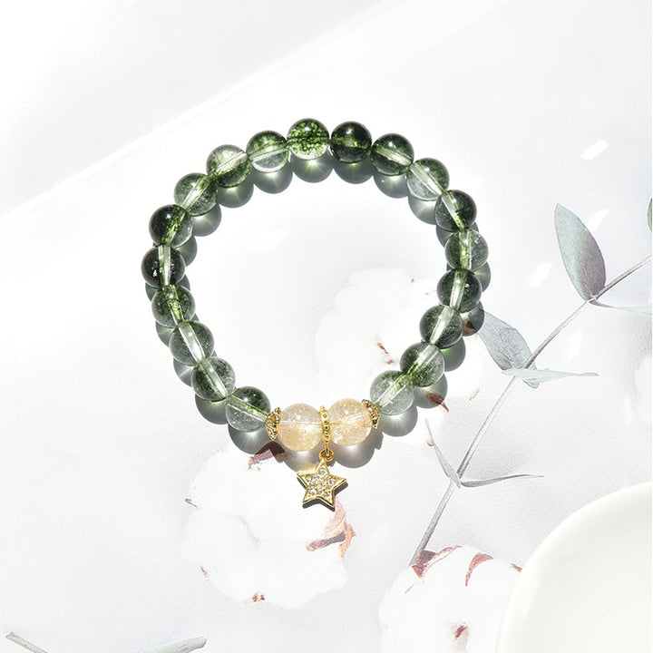 Bracciale con ciondolo a forma di stella in quarzo rutilato color oro fantasma verde Olivenorma