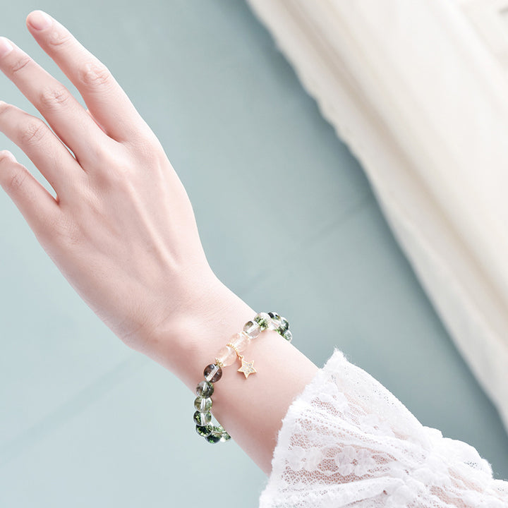 Bracciale con ciondolo a forma di stella in quarzo rutilato color oro fantasma verde Olivenorma