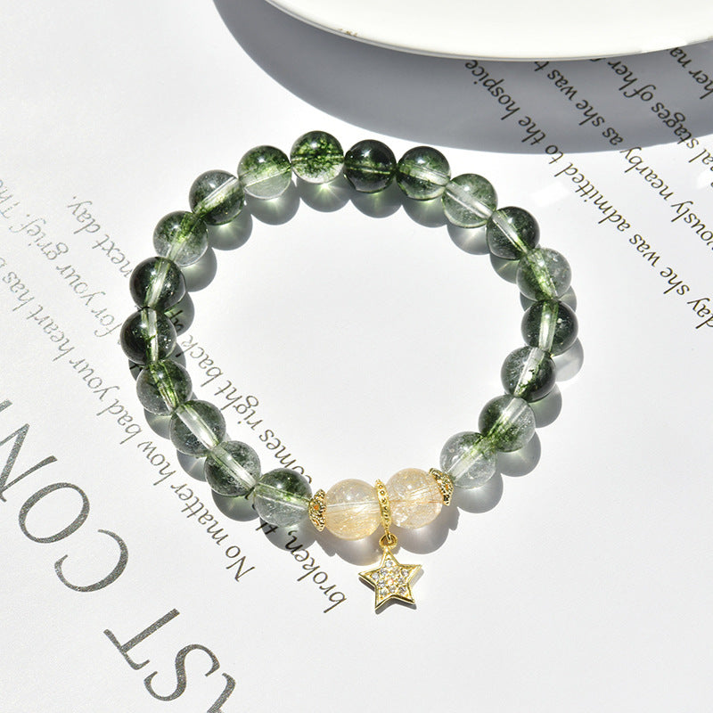 Bracciale con ciondolo a forma di stella in quarzo rutilato color oro fantasma verde Olivenorma