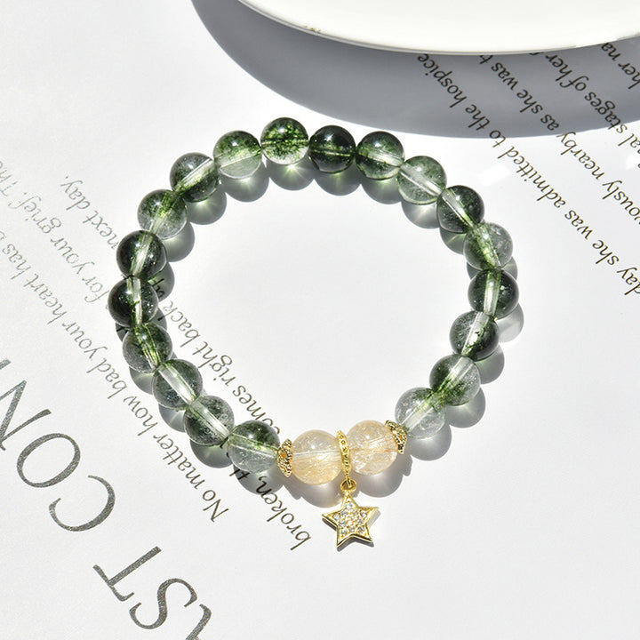 Bracciale con ciondolo a forma di stella in quarzo rutilato color oro fantasma verde Olivenorma
