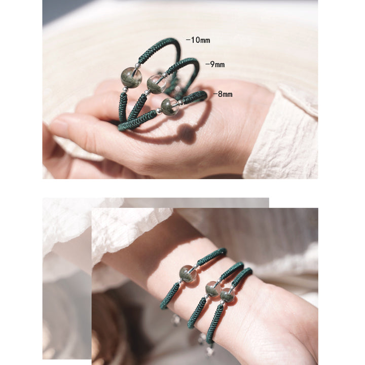 Olivenorma Braccialetto intrecciato con ciondolo in perle di quarzo fantasma verde da 8-14 mm