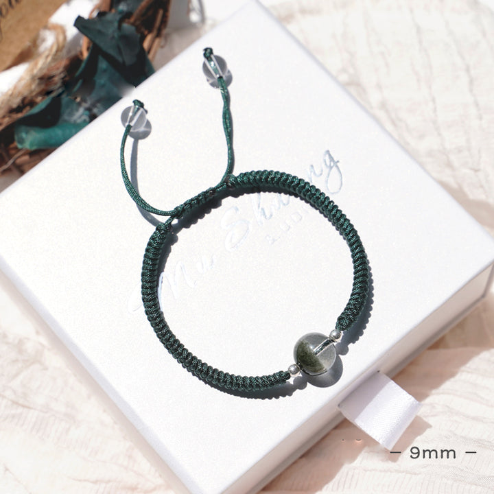 Olivenorma Braccialetto intrecciato con ciondolo in perle di quarzo fantasma verde da 8-14 mm