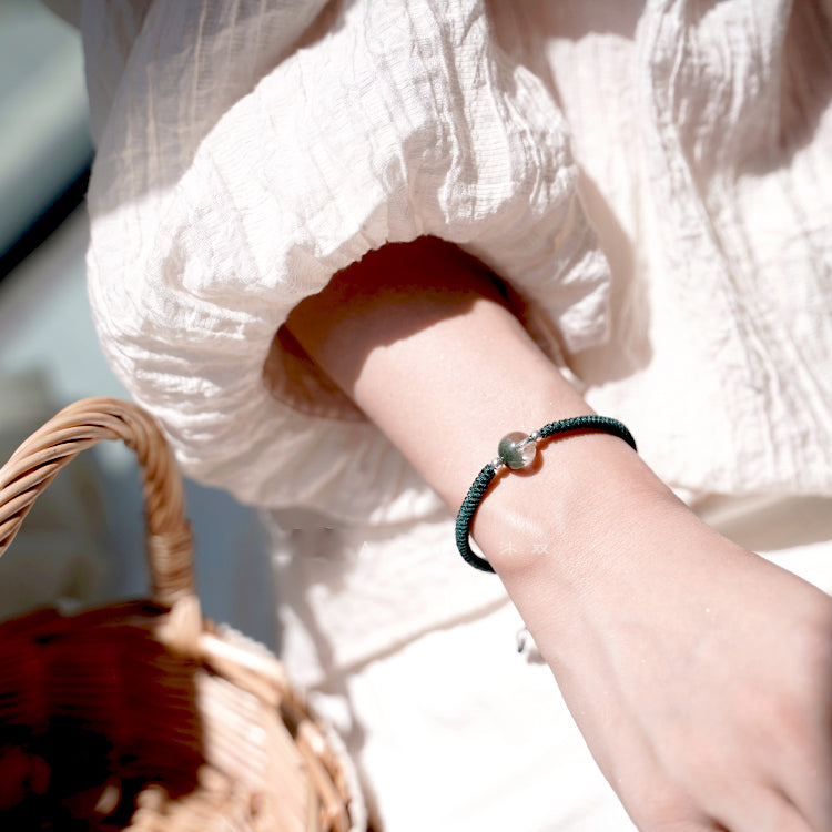 Olivenorma Braccialetto intrecciato con ciondolo in perle di quarzo fantasma verde da 8-14 mm