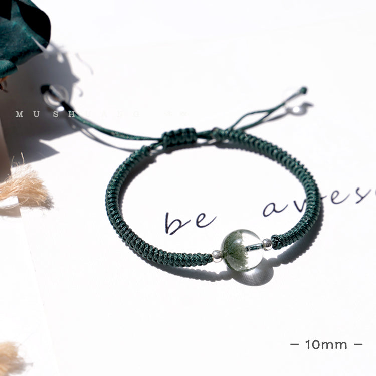 Olivenorma Braccialetto intrecciato con ciondolo in perle di quarzo fantasma verde da 8-14 mm