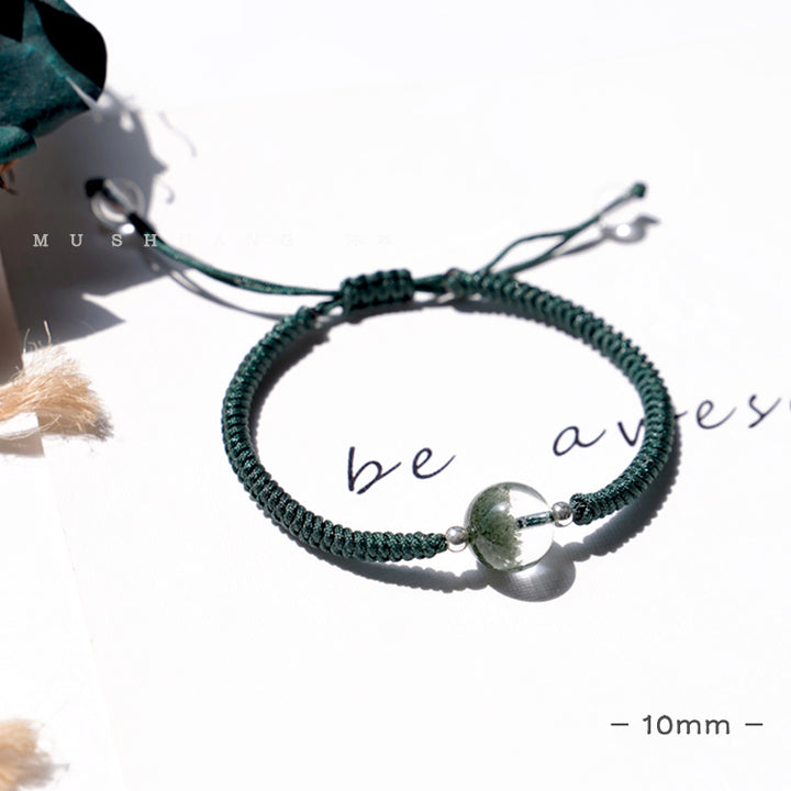 Olivenorma Braccialetto intrecciato con ciondolo in perle di quarzo fantasma verde da 8-14 mm