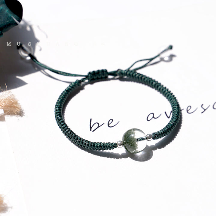 Olivenorma Braccialetto intrecciato con ciondolo in perle di quarzo fantasma verde da 8-14 mm