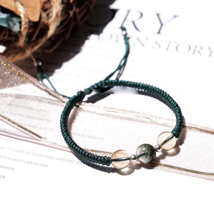 Olivenorma Braccialetto intrecciato con ciondolo in perle di quarzo fantasma verde da 8-14 mm