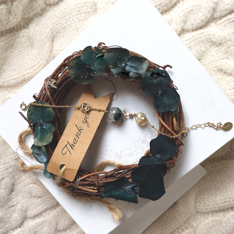 Olivenorma Braccialetto intrecciato con ciondolo in perle di quarzo fantasma verde da 8-14 mm