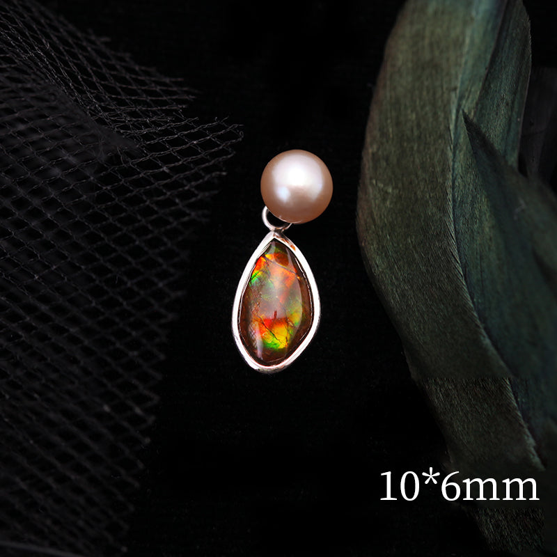 Collana in argento 925 con perle d'acqua dolce e ammolite naturale Olivenorma 